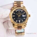 Swissclone Rolex Day-Date II QF V5 Gold Baguette-Black Dial President Watch 40mm